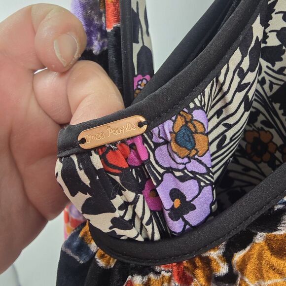 Free People Two Faced Reversible Mini dress Floral size Large Babydoll Velvet - Picture 3 of 7